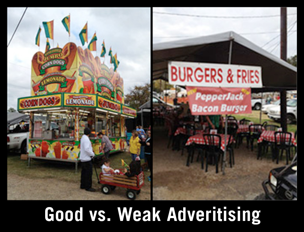 Two different fair food vender booths